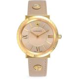 Goldtone Stainless Steel & Leather-strap Watch - Brown - Versace Watches