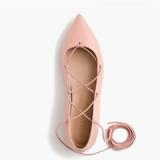 J. Crew Shoes | J. Crew Pointy Toe Pink Leather Lace-Up Ankle Wrap Ballet Flats Sz 9 | Color: Pink | Size: 9