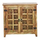 Loon Peak® 39 Inch Reclaimed Wood Hand Carved Farmhouse Accent Cabinet Wood in Brown, Size 36.0 H x 39.0 W x 16.0 D in | Wayfair