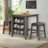 Red Barrel Studio® 3 Piece Square Dining Table w/ Padded Stools, Table Set w/ Storage Shelf, Dark Gray Wood/Upholstered Chairs in Brown | Wayfair