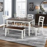 Red Barrel Studio® 6 Piece Dining Table Set w/ Bench, Table Set w/ Waterproof Coat, Ivory & Cherry Wood in Brown/White, Size 30.0 H in | Wayfair