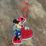 Disney Holiday | Vtg Mini Mouse Crystal Heart Christmas Ornament | Color: Black/Red | Size: Os