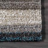Black/Blue/Brown Area Rug - Langley Street® City Striped Shag Tufted Performance Brown/Teal/Blue Rug Polypropylene in Black/Blue/Brown | Wayfair