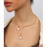 YUSHI Women's Necklaces GOLD - Imitation Pearl & Goldtone Asymmetric Open Necklace