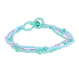 Lines in Turquoise,'Glass Bead Strand Bracelet in Aqua and Lilac from Guatemala'