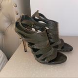 Gucci Shoes | Gucci Snakeskin Leather Trim Embellishment Sandal | Color: Green | Size: 37 12