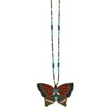 ZAD Women's Necklaces - Brown & Blue Beaded Butterfly Pendant Necklace