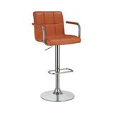 Ebern Designs Glossie Adjustable Height Bar Stool Upholstered/Leather/Metal/Faux leather in Orange, Size 19.0 W x 20.75 D in | Wayfair