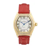 Peugeot Women's 14k Gold Plated Leather Strap Watch, Size: Medium, Red