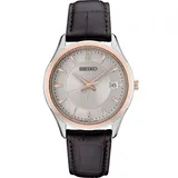 Seiko Men's Essential Silver Dial Brown Leather Watch - SUR422, Size: Large
