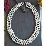 My Gems Rock! Women's Necklaces White - Cultured Pearl & Sterling Silver Triple-Strand Statement Necklace