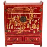 Oriental Furniture Red Lacquer Altar Cabinet - Courtyard Wood in Brown/Red, Size 41.0 H x 35.0 W x 14.0 D in | Wayfair L3-F13