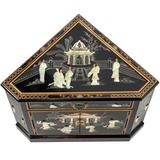 Oriental Furniture Black Lacquer Corner Cabinet - Royal Ladies Wood in Black/Brown/White, Size 33.0 H x 34.0 W x 21.0 D in | Wayfair L3-8786MB