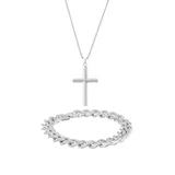 Belk & Co Men's Stainless Steel Cross Pendant And 11 Millimeter Curb Chain Bracelet In A Box Set, Silver