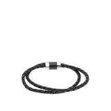 Belk & Co Men's Stainless Black Leather And Carbon Bracelet With Magnetic Clasp, Silver