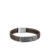 Belk & Co Men's Stainless Steel Brown Leather Id Bracelet, Silver, 9