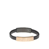 Belk & Co Men's Damascus Steel And Leather Bracelet With Black And Gold Tone Ip, 9