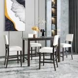 Winston Porter 5-Piece Counter Height Dining Set, Classic Elegant Table & 4 Chairs In Black & Beige Wood/Upholstered Chairs in Black/Brown | Wayfair