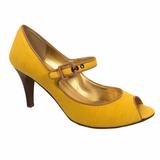 J. Crew Shoes | J. Crew Mary Jane Peep Toe Heels Yellow Linen | Color: Tan/Yellow | Size: 8