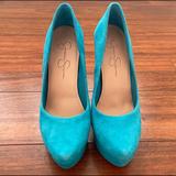 Jessica Simpson Shoes | Jessica Simpson Teal Suede Leather Waleo Heels | Color: Blue/Green | Size: 6.5