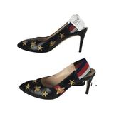 Gucci Shoes | Gucci Women's Embroidered Star & Bee Gold Tone High Heel Slingback Web Pump Dm13 | Color: Black | Size: Various