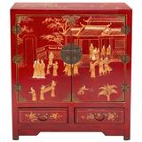 Oriental Furniture Solid Wood 2 - Door Accent Cabinet Wood in Brown/Yellow, Size 37.0 H x 33.0 W x 14.0 D in | Wayfair L3-F10