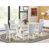 Lark Manor™ Memphis 7 - Piece Rubberwood Solid Wood Dining Set Wood/Upholstered Chairs in Gray/White, Size 30.0 H in | Wayfair