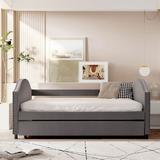 Greyleigh™ Hyde Daybed w/ Twin Size Trundle Upholstered/Linen in White/Black/Brown, Size 36.0 H x 56.0 W x 81.0 D in Wayfair