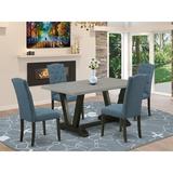 Winston Porter Ainagul 5-Pc Dining Room Table Set - 4 Dining Room Chairs & 1 Modern Cement Wooden Dining Table Top w/ Button Tufted Chair Back