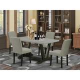 Winston Porter Ain 5-Pc Dinette Set - 4 Kitchen Chairs & 1 Modern Rectangular Wire Brushed Black Kitchen Table w/ High Chair Back in Gray/Brown