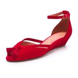 Madewell Shoes | Madewell Peeptoe Suede Tassel Mini Wedge | Color: Red | Size: 8.5