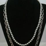 Michael Kors Jewelry | Michael Kors Gunmetal Links&Silver Pearl Necklace | Color: Black/Silver | Size: Os