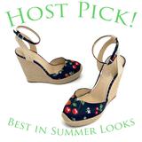 Jessica Simpson Shoes | Cherry, Strawberry, And Flower Tall Wedge Sandals | Color: Black/Cream | Size: 9.5