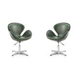 Raspberry Forest Green and Polished Chrome Faux Leather Adjustable Swivel Chair (Set of 2) - Manhattan Comfort 2-AC038-FG