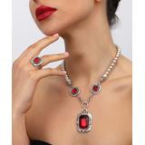 YUSHI Women's Necklaces SILVER - Red Crystal & Fine Silver-Plated Pendant Necklace & Ring Set