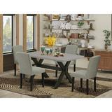 Winston Porter Aimien 5-Pc Dinette Room Set - 4 Upholstered Dining Chairs & 1 Modern Rectangular Cement Breakfast Table Top w/ High Chair Back