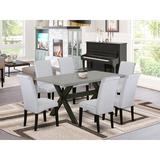 Winston Porter Aimy 7-Pc Kitchen Dining Room Set - 6 Dining Chairs & 1 Modern Cement Dining Table Top Wood/Upholstered Chairs | Wayfair