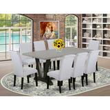 Winston Porter Ailun 9-Pc Dining Table Set - 8 Parson Dining Room Chairs & 1 Modern Rectangular Cement Breakfast Table Top w/ High Chair Back