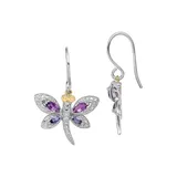 Belk & Co 5/8 Ct. T.w Amethyst, 1/4 Ct. T.w. Lolite And 1/10 Ct. T.w. Diamond Dragonfly Earrings In Sterling Silver And 14K Gold True Two-Tone, White