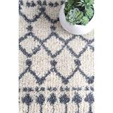 Black/Blue/Brown Area Rug - Wrought Studio™ Rudden Moroccan Shag Cream/Blue Gray Rug Polyester/Polypropylene in Black/Blue/Brown | Wayfair