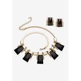 Women's Goldtone Checkerboard-Cut Black Crystal Necklace and Earring Set, 18 inch plus 2 inch extension by PalmBeach Jewelry in Gold