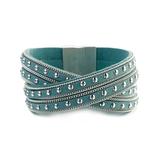 Don't AsK Women's Bracelets Teal - Teal & Silvertone Studded Faux Leather Cuff