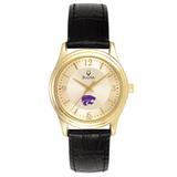 Women's Bulova Gold/Black Kansas State Wildcats Stainless Steel Watch with Leather Band