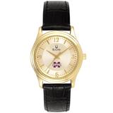Women's Bulova Gold/Black Mississippi State Bulldogs Stainless Steel Watch with Leather Band