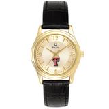 Women's Bulova Gold/Black Texas Tech Red Raiders Stainless Steel Watch with Leather Band