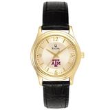 Women's Bulova Gold/Black Texas A&M Aggies Stainless Steel Watch with Leather Band