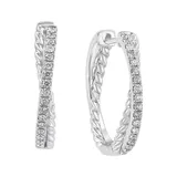 Effy® 1/4 Ct. T.w. Diamond Twist Hoop Earrings In 14K White Gold