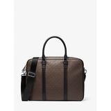 Michael Kors Hudson Logo and Leather Briefcase Brown One Size