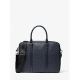 Michael Kors Hudson Logo and Leather Briefcase Blue One Size