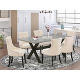 Lark Manor™ Mindenmines 7-Pc Dinette Room Set - 6 Kitchen Chairs & 1 Modern Rectangular Cement Kitchen Dining Table Top w/ Button Tufted Chair Back